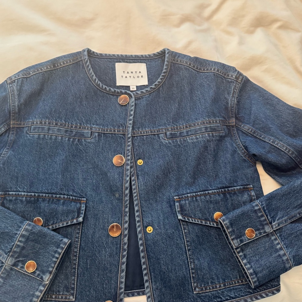 Tanya Taylor Blue Denim Jacket with Gold Accents
